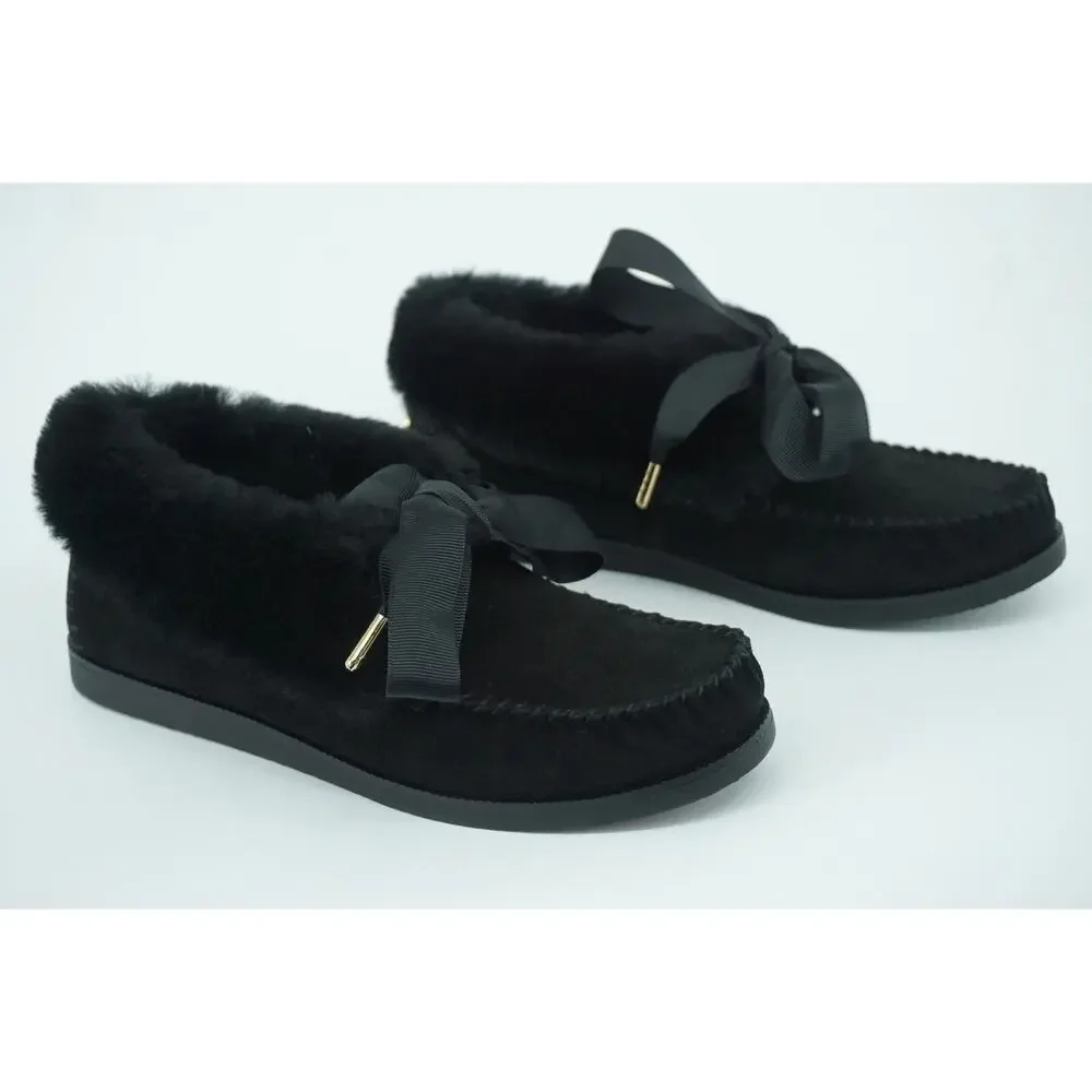 Tory Burch Aberdeen Genuine Rabbit Fur Trim Slipper Bootie Size 6 NIB Black Bow